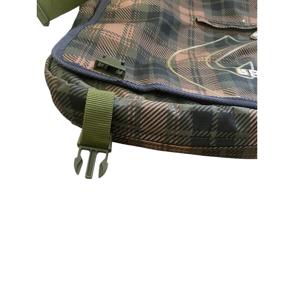Burton Messenger Bag Laptop Bag Green Plaid Travel - Crossbody Multi Compartment - Picture 2 of 10